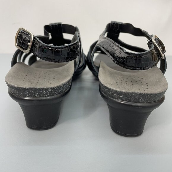 SAS Allegro Sandals Croc Embossed Leather Comfort Strappy Black Womens 10 Wide - Picture 10 of 14